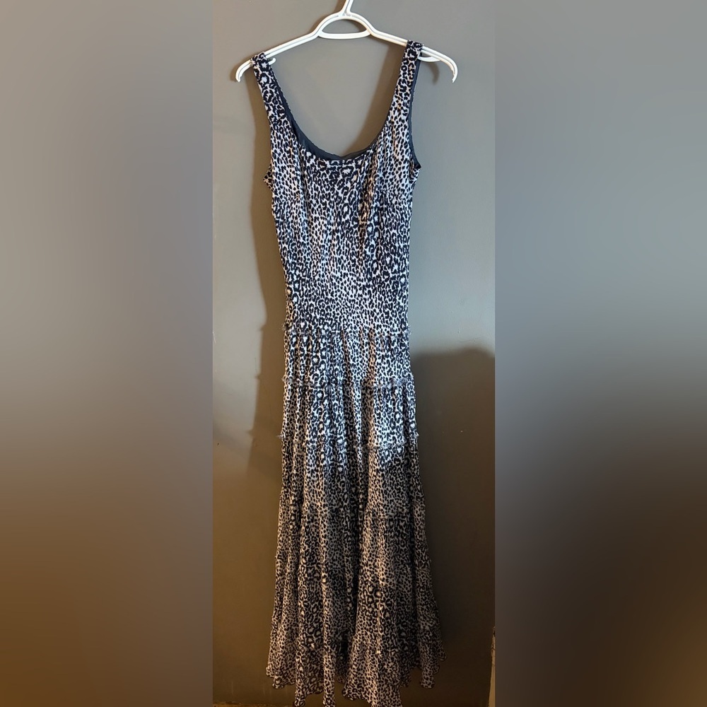 Jones New York navy and White Maxi Dress leopard tiered flowy boho‎ gypsi